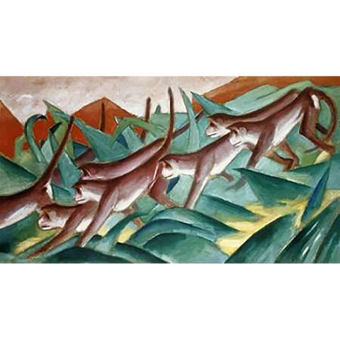 The Monkey Frieze Gold Ornate Wood Framed Art Print with Double Matting by Marc, Franz