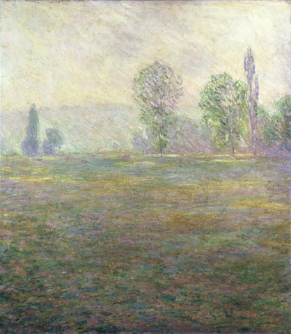 A Meadow in Giverny White Modern Wood Framed Art Print with Double Matting by Monet, Claude