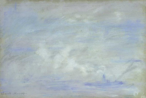 Boat on the Thames, Impression of Mist White Modern Wood Framed Art Print with Double Matting by Monet, Claude