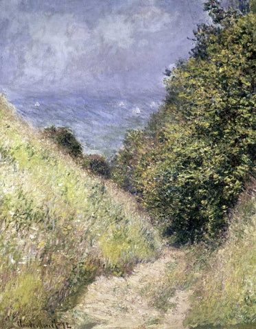 Chemin de la Cavee, Pourville White Modern Wood Framed Art Print with Double Matting by Monet, Claude