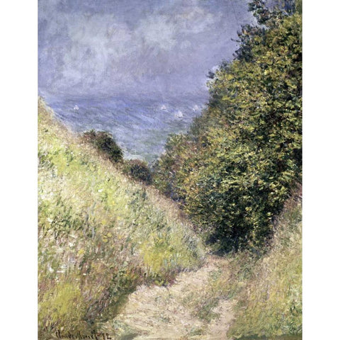 Chemin de la Cavee, Pourville White Modern Wood Framed Art Print by Monet, Claude