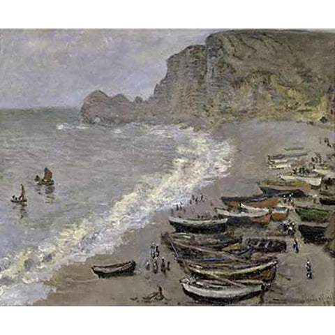 Etretat Black Modern Wood Framed Art Print with Double Matting by Monet, Claude