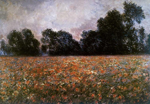 Field of Wild Poppies White Modern Wood Framed Art Print with Double Matting by Monet, Claude