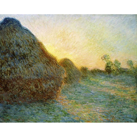 Haystacks, 1891 Gold Ornate Wood Framed Art Print with Double Matting by Monet, Claude