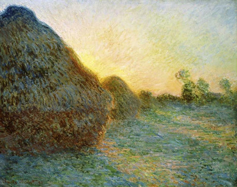 Haystacks, 1891 White Modern Wood Framed Art Print with Double Matting by Monet, Claude