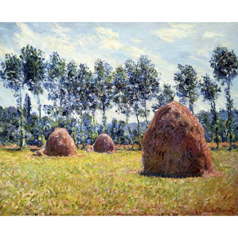 Haystacks at Giverny Black Modern Wood Framed Art Print with Double Matting by Monet, Claude