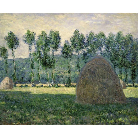 Haystacks Near Giverny Gold Ornate Wood Framed Art Print with Double Matting by Monet, Claude