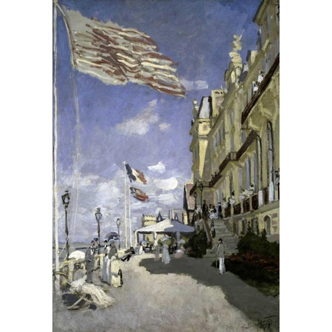 Hotel des roches noires, Trouville, 1870 Gold Ornate Wood Framed Art Print with Double Matting by Monet, Claude