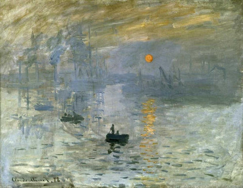 Impression: Sunrise White Modern Wood Framed Art Print with Double Matting by Monet, Claude