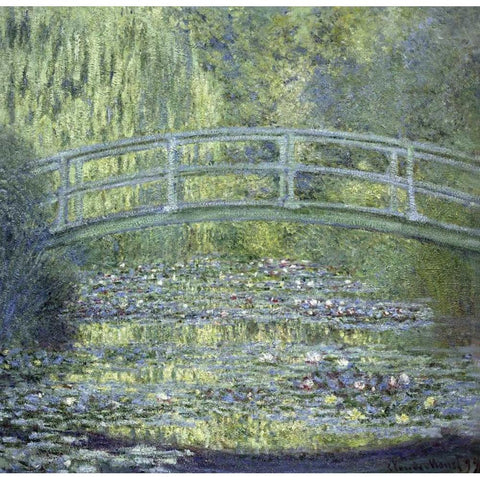 Japanese Bridge Black Modern Wood Framed Art Print with Double Matting by Monet, Claude
