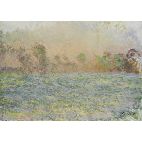 La prairie de Limetz, pres de Giverny Black Modern Wood Framed Art Print with Double Matting by Monet, Claude