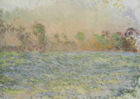 La prairie de Limetz, pres de Giverny White Modern Wood Framed Art Print with Double Matting by Monet, Claude