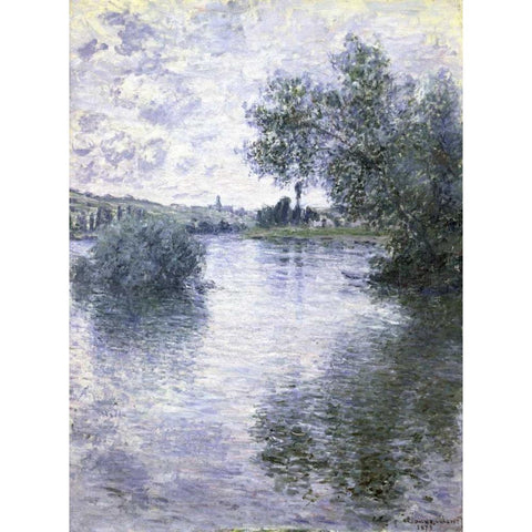The Seine at Vetheuil Black Modern Wood Framed Art Print with Double Matting by Monet, Claude
