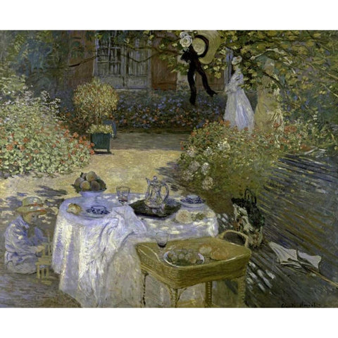 Lunch Black Modern Wood Framed Art Print with Double Matting by Monet, Claude