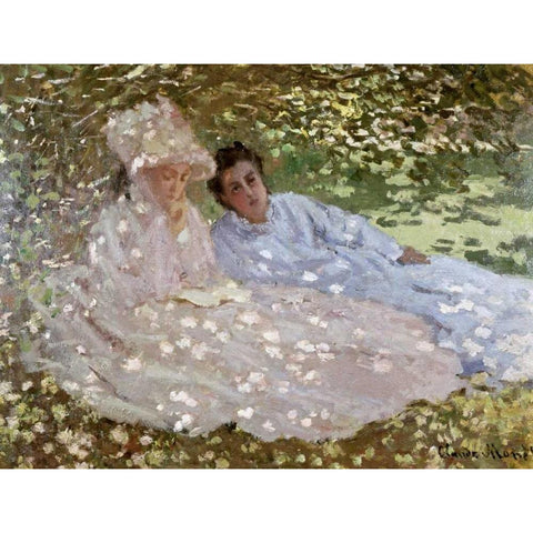 Madame Monet in the Garden Black Modern Wood Framed Art Print with Double Matting by Monet, Claude