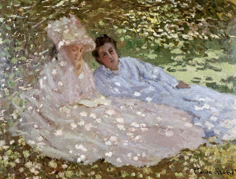 Madame Monet in the Garden White Modern Wood Framed Art Print with Double Matting by Monet, Claude