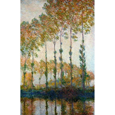Poplars on the River Epte in Autumn, 1891 Black Modern Wood Framed Art Print with Double Matting by Monet, Claude