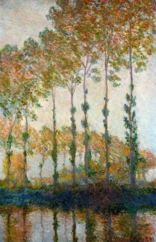 Poplars on the River Epte in Autumn, 1891 White Modern Wood Framed Art Print with Double Matting by Monet, Claude