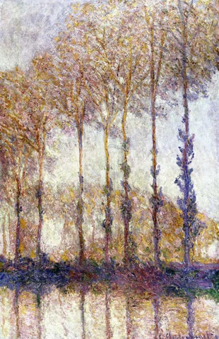 Poplars White Modern Wood Framed Art Print with Double Matting by Monet, Claude