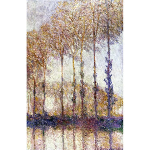 Poplars Black Modern Wood Framed Art Print with Double Matting by Monet, Claude
