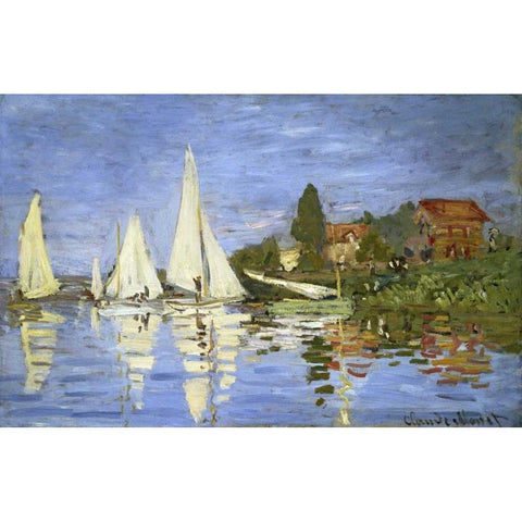 Regatta at Argenteuil Black Modern Wood Framed Art Print with Double Matting by Monet, Claude