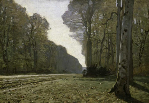 Route du Bas Breau White Modern Wood Framed Art Print with Double Matting by Monet, Claude
