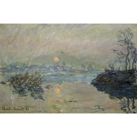 Setting Sun - Soleil couchant Gold Ornate Wood Framed Art Print with Double Matting by Monet, Claude