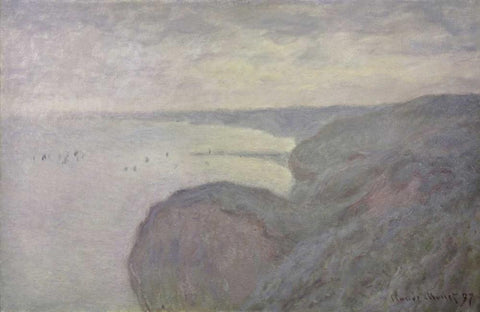 Shores White Modern Wood Framed Art Print with Double Matting by Monet, Claude