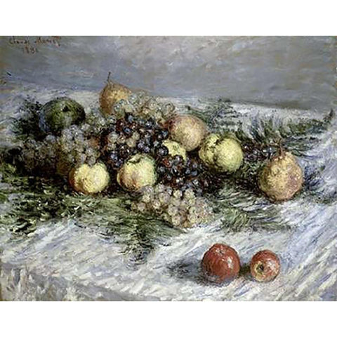 Still Life with Pears and Grapes White Modern Wood Framed Art Print by Monet, Claude