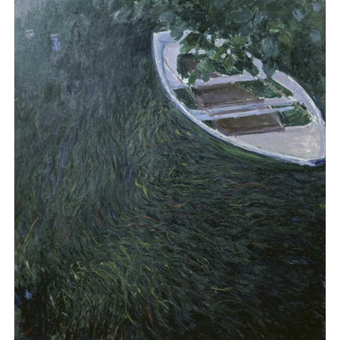 La Barque - The Row Boat, 1887 Gold Ornate Wood Framed Art Print with Double Matting by Monet, Claude