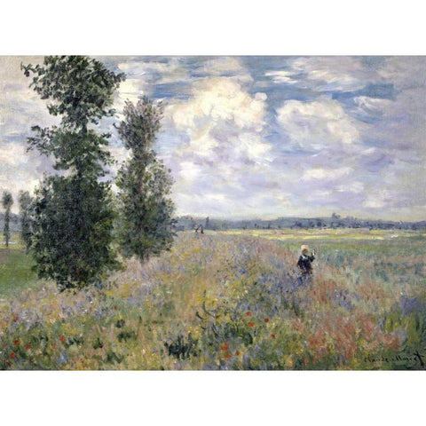 The Poppy Field, Argenteuil Gold Ornate Wood Framed Art Print with Double Matting by Monet, Claude