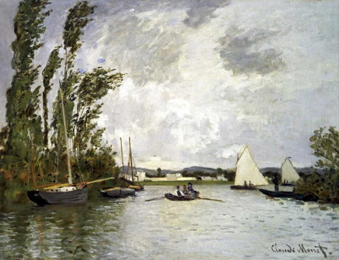 The Small Branch of the Seine at Argenteuil White Modern Wood Framed Art Print with Double Matting by Monet, Claude