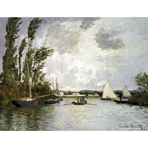 The Small Branch of the Seine at Argenteuil White Modern Wood Framed Art Print by Monet, Claude