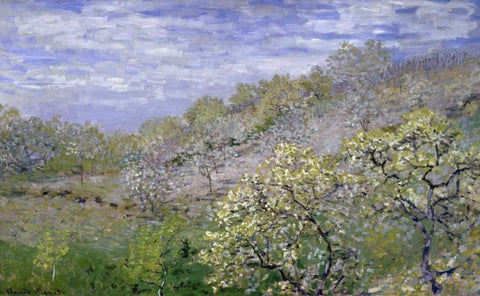 Trees in Bloom - Arbres en fleurs White Modern Wood Framed Art Print with Double Matting by Monet, Claude
