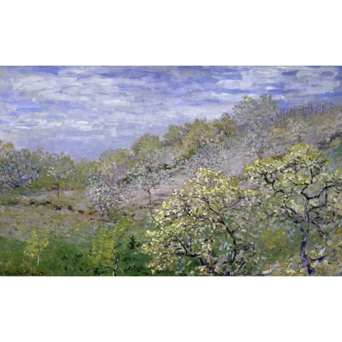 Trees in Bloom - Arbres en fleurs Gold Ornate Wood Framed Art Print with Double Matting by Monet, Claude