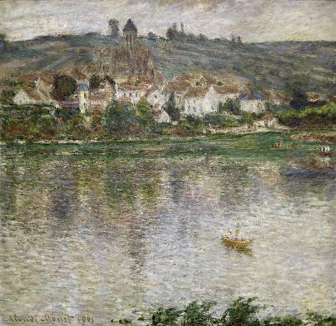 Vetheuil White Modern Wood Framed Art Print with Double Matting by Monet, Claude