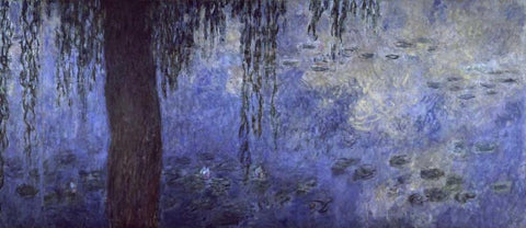 Water Lilies: Morning with Willows, c. 1918-26 - right panel White Modern Wood Framed Art Print with Double Matting by Monet, Claude