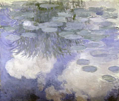Water Lilies - Nymphaeas III White Modern Wood Framed Art Print with Double Matting by Monet, Claude