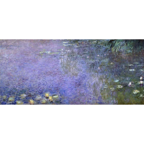Water Lilies: Morning, c. 1914-26 - center-right panel White Modern Wood Framed Art Print by Monet, Claude