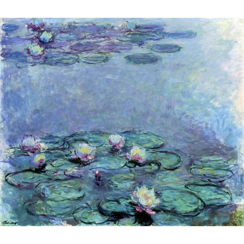 Water Lilies - Nympheas 1914-1917 White Modern Wood Framed Art Print by Monet, Claude