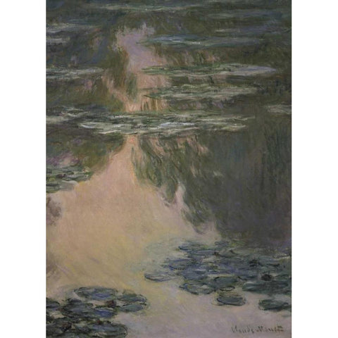 Water Lilies - with Willows White Modern Wood Framed Art Print by Monet, Claude