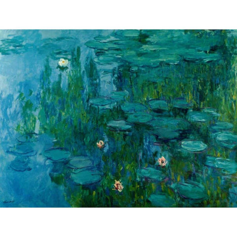 Water Lilies, c.1918-21 Black Modern Wood Framed Art Print by Monet, Claude