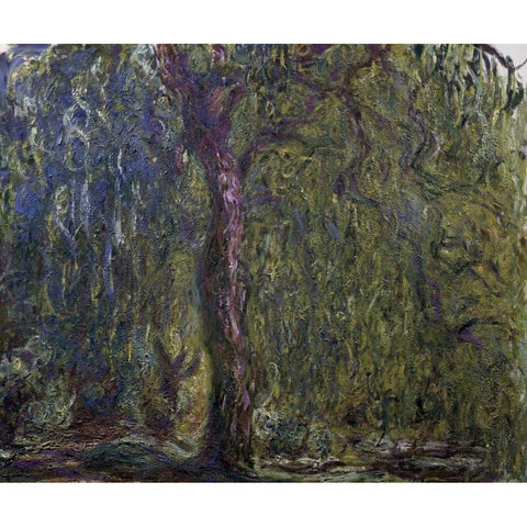 Weeping Willow - Saule pleureur White Modern Wood Framed Art Print by Monet, Claude