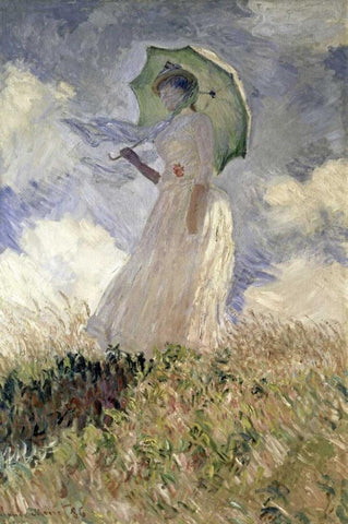 Woman with a Parasol Turned to the Left, 1886 White Modern Wood Framed Art Print with Double Matting by Monet, Claude