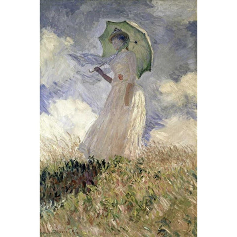 Woman with a Parasol Turned to the Left, 1886 Black Modern Wood Framed Art Print with Double Matting by Monet, Claude