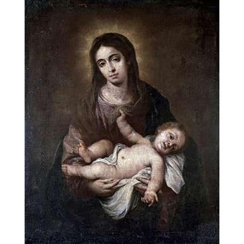 Virgin and Child #1 Black Modern Wood Framed Art Print with Double Matting by Murillo, Bartolome Esteban