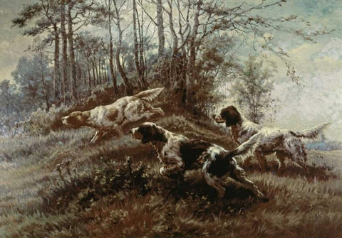 Three Setters Afield Black Ornate Wood Framed Art Print with Double Matting by Osthaus, Edmund Henry