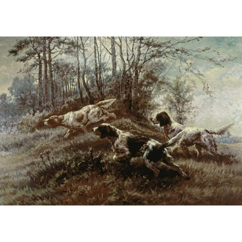Three Setters Afield Black Modern Wood Framed Art Print by Osthaus, Edmund Henry