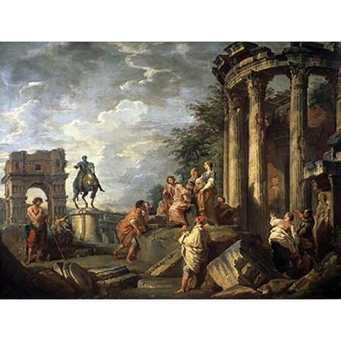 Ruins of Architecture Black Modern Wood Framed Art Print by Panini, Giovanni Paolo
