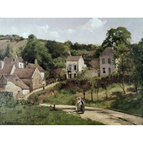 Country Road Black Modern Wood Framed Art Print with Double Matting by Pissarro, Camille